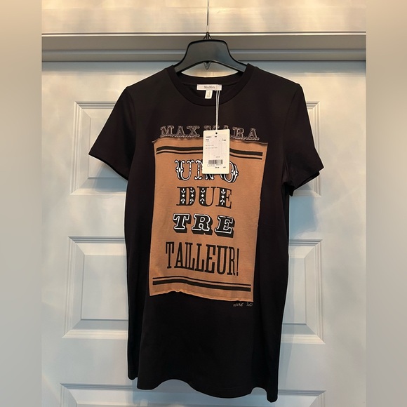 MAX MARA, Black SS T-shirt, Brown background & white outlining, size L.😍 - Picture 3 of 8